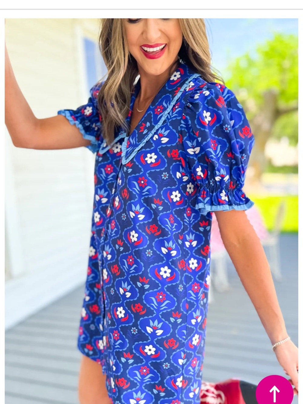 SSYS Gemma Peter Pan Collared Dress In Royal Light Blue Scallop Floral - Picture 3 of 8